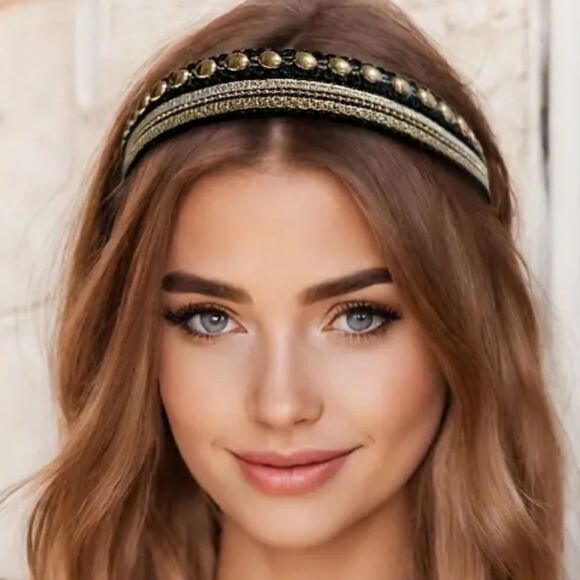 BOHO GOLD STUDED HEADBAND - Picture 2 of 10